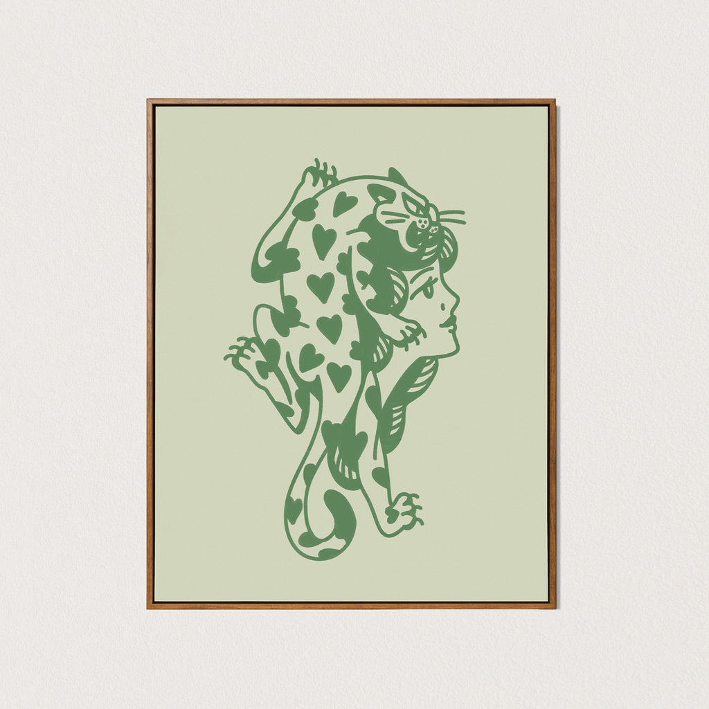 lovecat lady art print - green