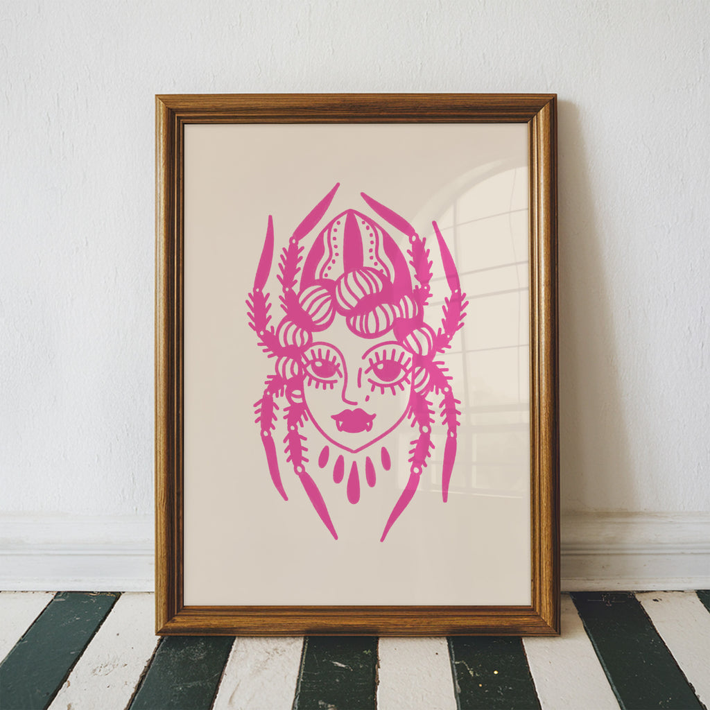 spider gal art print - pink